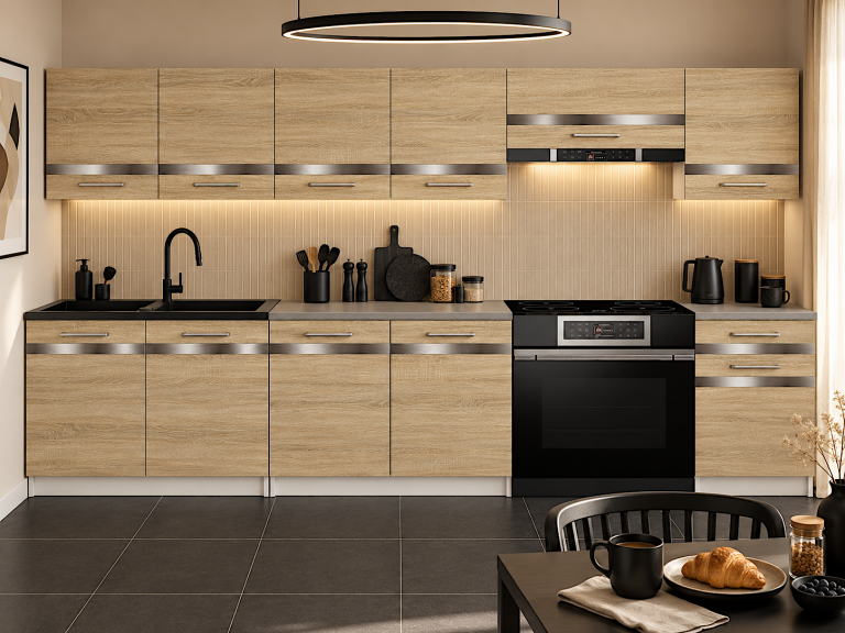 Meble kuchenne Prestige 260 cm dąb sonoma bez blatu Producent TOR P Frida/0/WT/DS/BB/0/SL