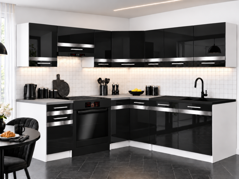 Mobili da cucina Prestige 360 cm nero brillante senza piano di lavoro Produttore INF P Pablo/0/WT/B/BB/C1/SL