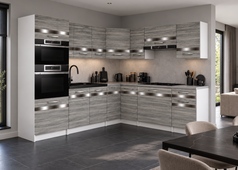 Mobili da cucina Prestige 420 cm glamour wood con piano di lavoro Produttore TOR P Diego/0/WT/GW1/0/C1/SL