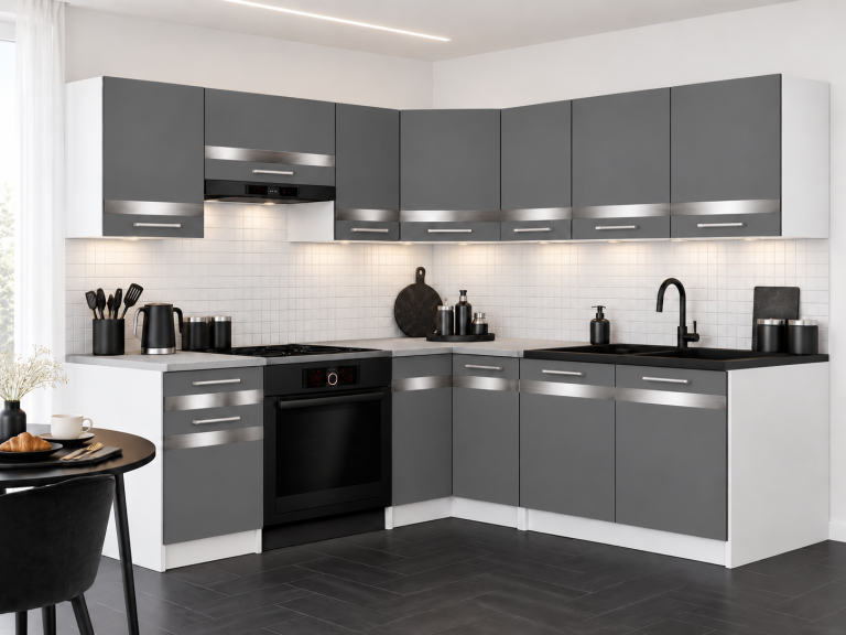 Mobili da cucina Prestige 360 cm grigio opaco con piano di lavoro Produttore TOR P Pablo/0/WT/SR/0/C1/SL