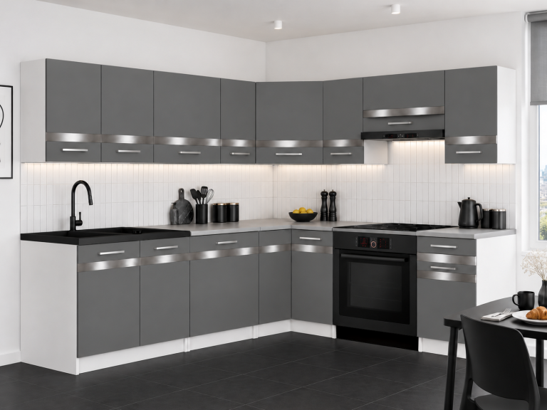 Mobili da cucina Prestige 420 cm grigio opaco con piano di lavoro Produttore TOR P Gustav/0/WT/SR/0/C1/SL