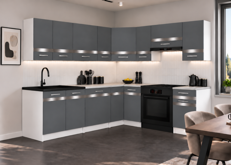 Mobili da cucina Prestige 420 cm grigio opaco con piano di lavoro Produttore TOR P Gustav/0/WT/SR/0/C1/SL