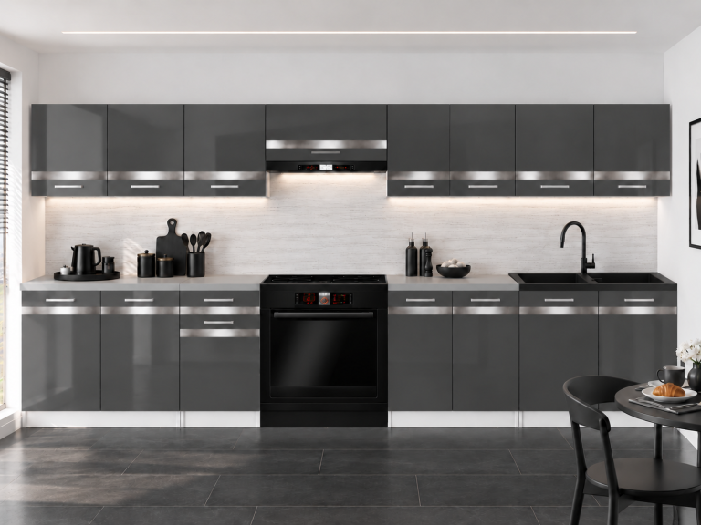 Mobili da cucina Prestige 320 cm grigio brillante con piano di lavoro Produttore INF P Vincent/0/WT/S/0/0/SL