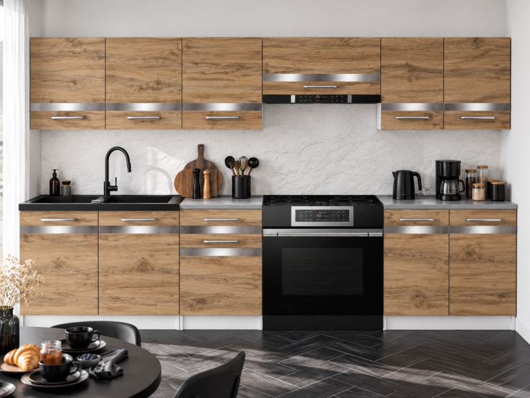 Meble kuchenne Prestige 240 cm dąb wotan bez blatu Producent TOR P Salvador/0/WT/DW/BB/0/SL
