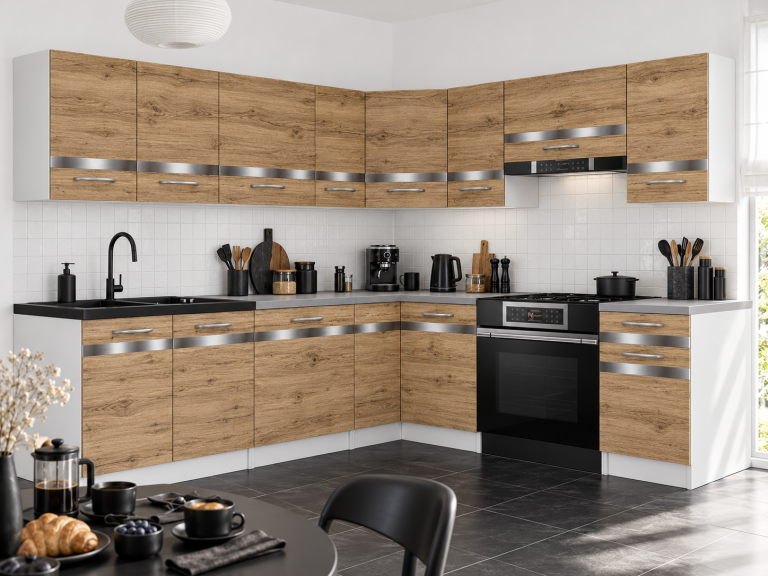 Mobili da cucina Prestige 420 cm quercia wotan con piano di lavoro Produttore TOR P Gustav/0/WT/DW/0/0/SL