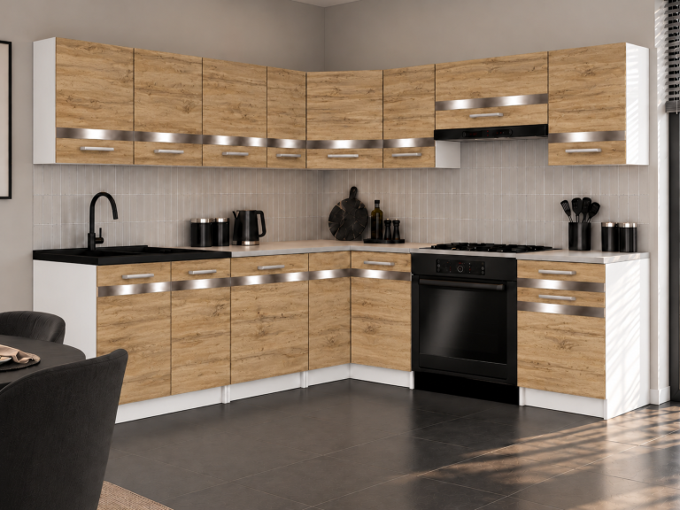 Mobili da cucina Prestige 420 cm quercia wotan con piano di lavoro Produttore TOR P Gustav/0/WT/DW/0/C1/SL