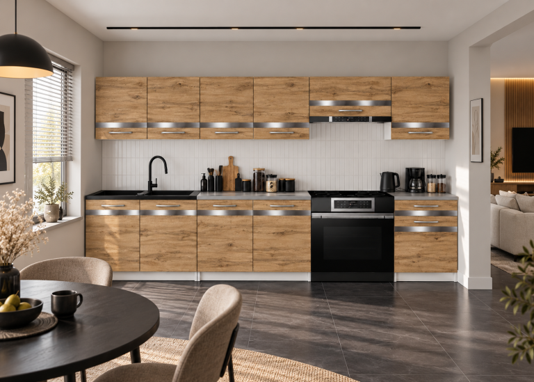 Meble kuchenne Prestige 260 cm dąb wotan bez blatu Producent TOR P Frida/0/WT/DW/BB/C1/SL