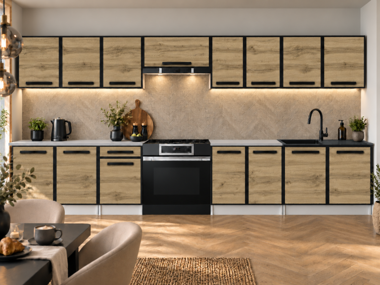Mobili da cucina Linea 320 cm quercia wotan con piano di lavoro Produttore TOR L Vincent/0/WT/DW/0/A1