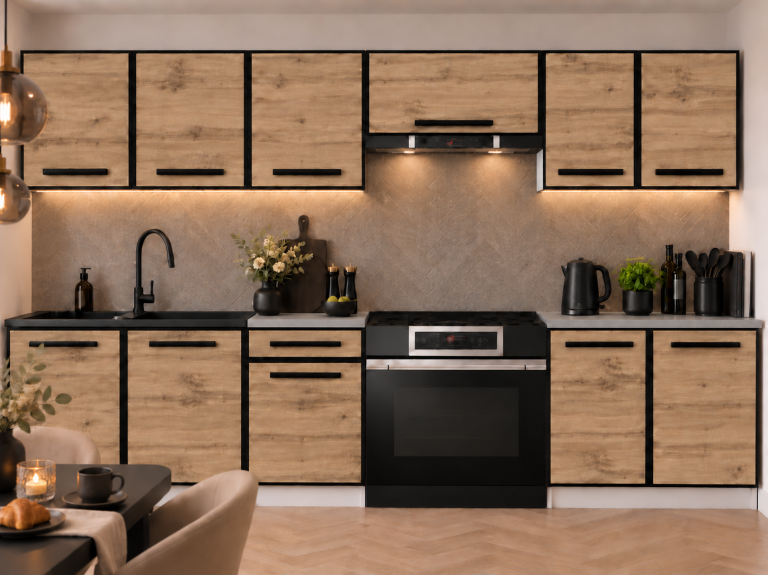Mobili da cucina Linea 240 cm quercia wotan con piano di lavoro Produttore TOR P Salvador/0/WT/DW/0/A1