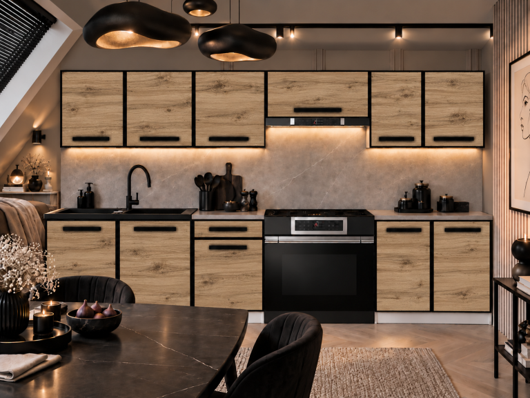 Mobili da cucina Linea 240 cm quercia wotan con piano di lavoro Produttore TOR P Salvador/0/WT/DW/0/A1