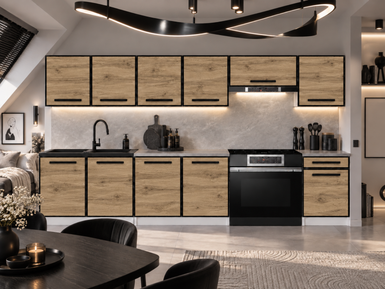 Mobili da cucina Linea 260 cm quercia wotan con piano di lavoro Produttore TOR L Frida/0/WT/DW/0/A1