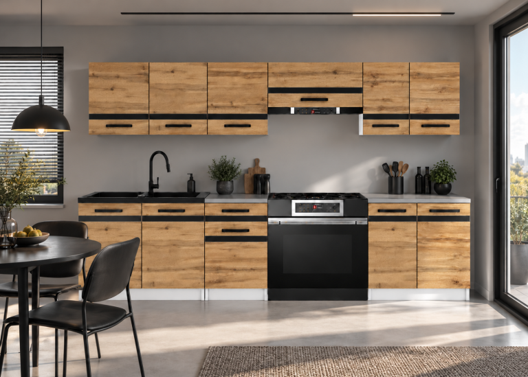 Meble kuchenne Prestige 240 cm dąb wotan bez blatu Producent TOR P Salvador/0/WT/DW/BB/A1/CM
