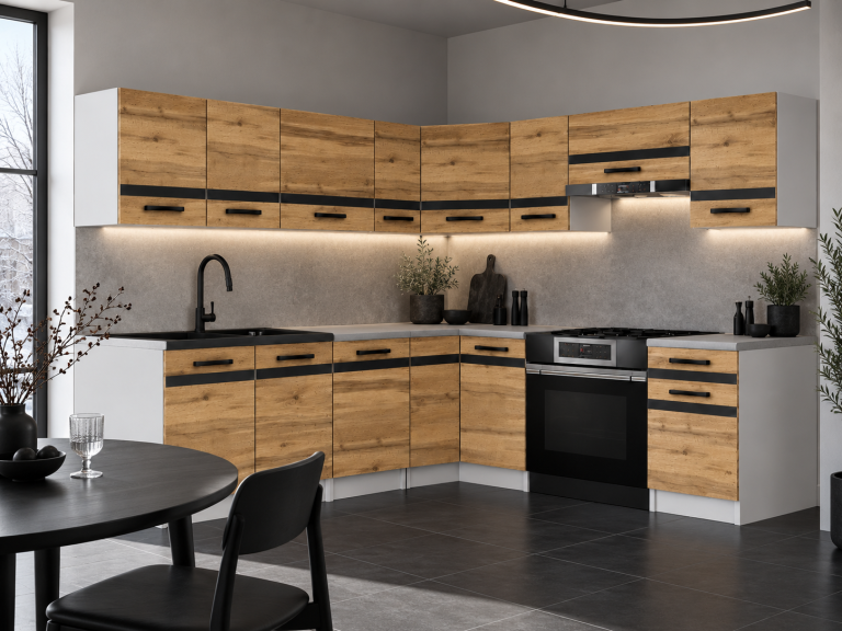 Mobili da cucina Prestige 420 cm quercia wotan con piano di lavoro Produttore TOR P Gustav/0/WT/DW/0/A1/CM