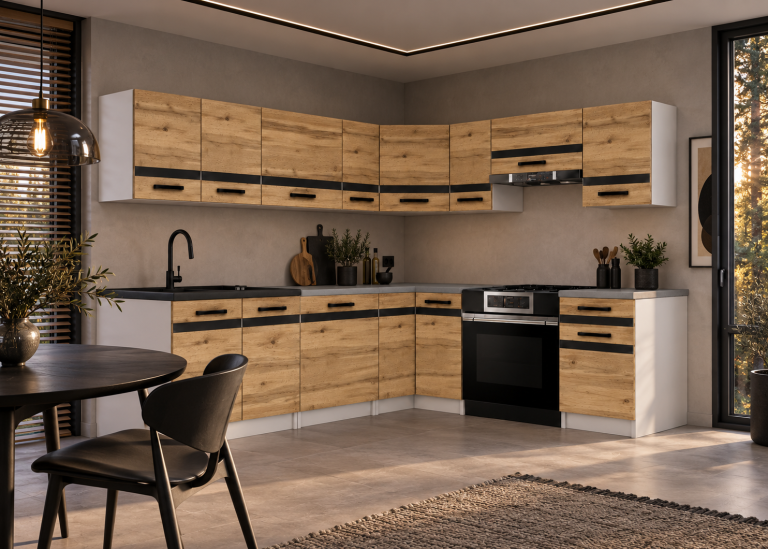 Mobili da cucina Prestige 420 cm quercia wotan con piano di lavoro Produttore TOR P Gustav/0/WT/DW/0/A1/CM