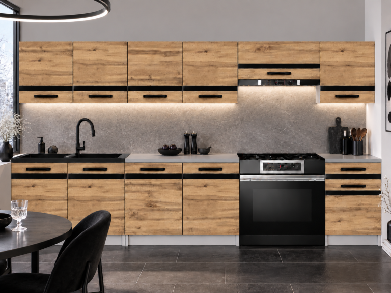 Meble kuchenne Prestige 260 cm dąb wotan bez blatu Producent TOR P Frida/0/WT/DW/BB/0/CM